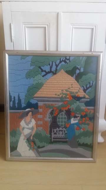 Framed Emboidery: Two Ladies in the Garden