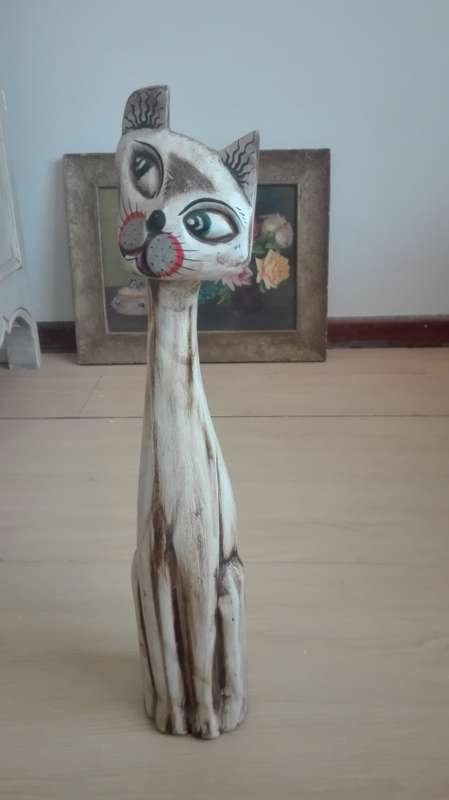 Wooden Cat Figurine - height 50cm. width 9cm. depth 8cm