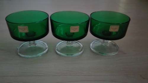 Emerald Green Glass Footed Dessert Bowls (Luminarc)