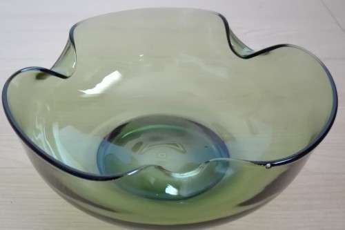 Large Shaped Vintage Green Glass Bowl - width 24cm. height 10cm