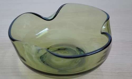 Small Shaped Vintage Green Glass Bowl - width 13cm. height 6cm