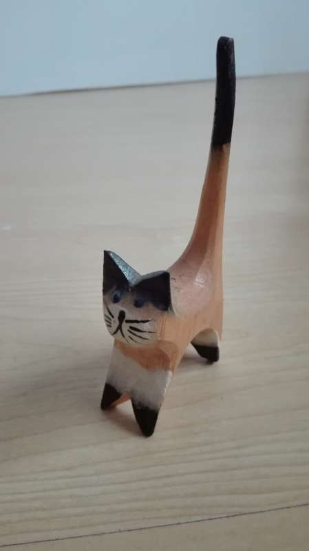 Small Wooden Cat Figurine - height 11cm. width 5cm. depth 2cm