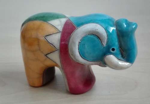 Raku Pottery Elephant Figurine