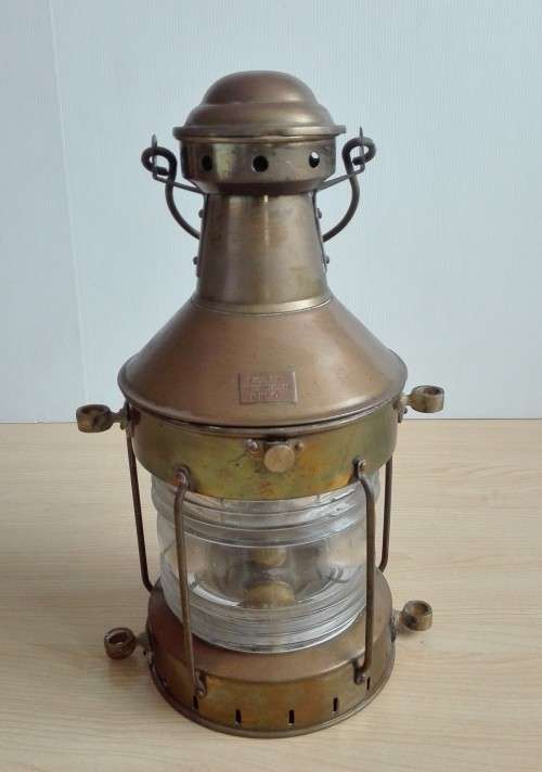 Marine Anchor Brass Lantern Manufactured by B Pedersen Landternefabrikk, Oslo Norway