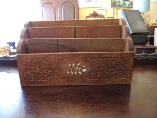 Carved Wooden Desk Organiser