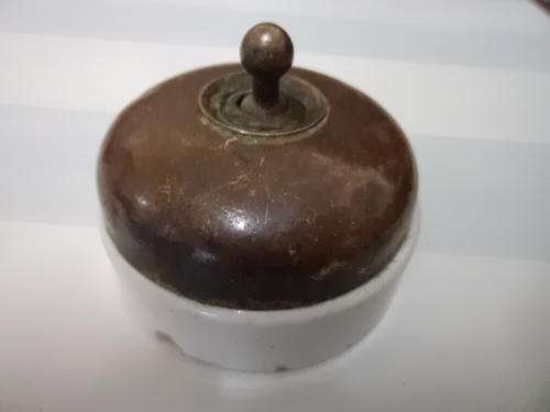 Antique Brass & Porcelain Vitreous British Made Light Switch