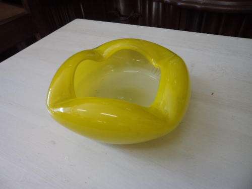 Yellow Curved Glass Ashtray
