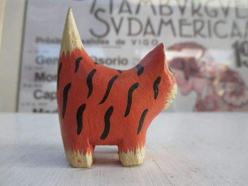 Miniature Wooden Cat Figurine