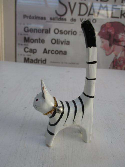 Miniature Wooden Cat Figurine