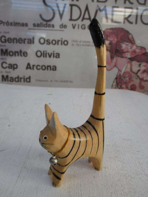 Miniature Wooden Cat Figurine