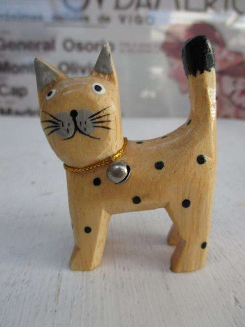 Miniature Wooden Cat Figurine