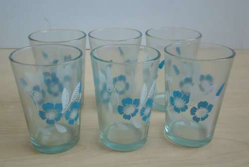 Set of 6 Blue & White Floral Drinking Glasses