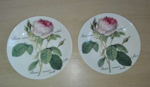Set of 2 Roy Kirkham Fine Bone China Redoute Roses Saucers - width 17cm