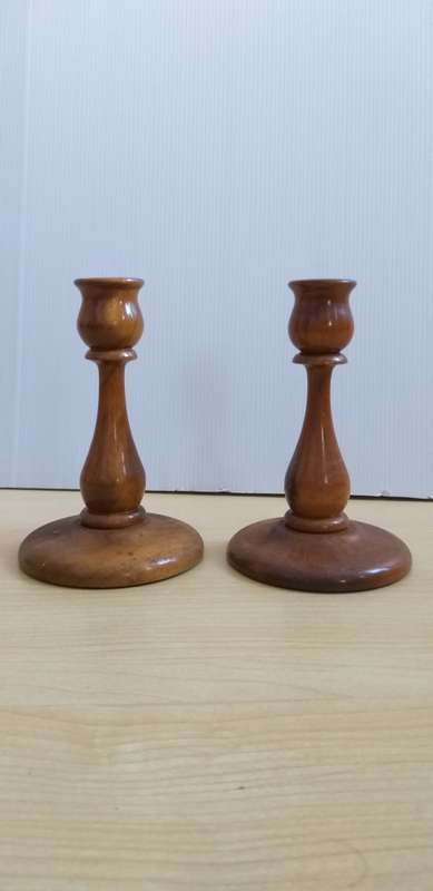 Set of 2 Wooden Candle Holders