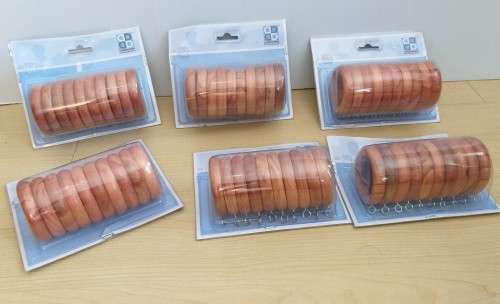 34mm Wooden Curtain Rod Rings & Finials - Pack of 10