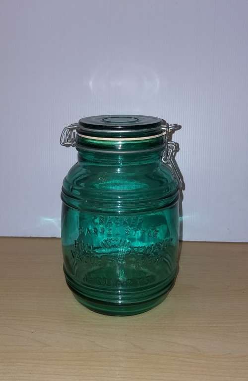 Vintage Green Glass Cookie Jar