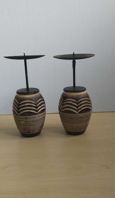 Set of 2 Wooden Candle Holders
