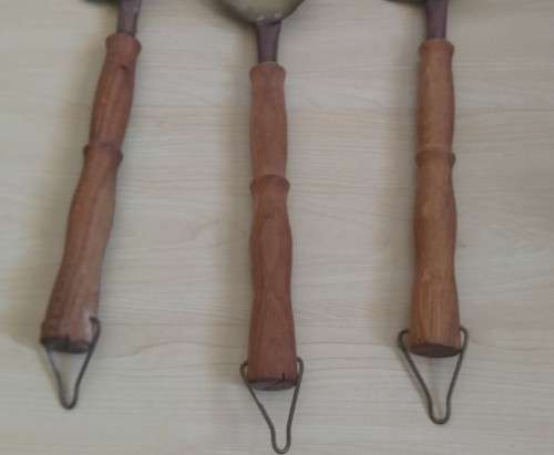 Set of 3 Large Wall Hanging Brass/Wooden Spoons