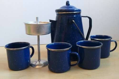 5 Piece Set Enamelware Percolator with 4 Cups