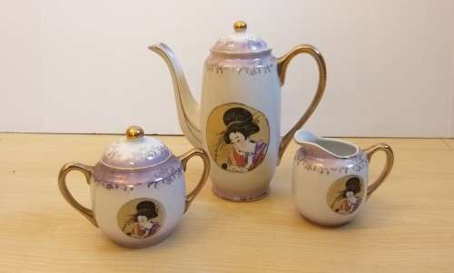 Porcelain Chinese Tea Set (Teapot, Sugar, Milk Jug)