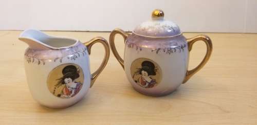 Porcelain Chinese Tea Set (Teapot, Sugar, Milk Jug)