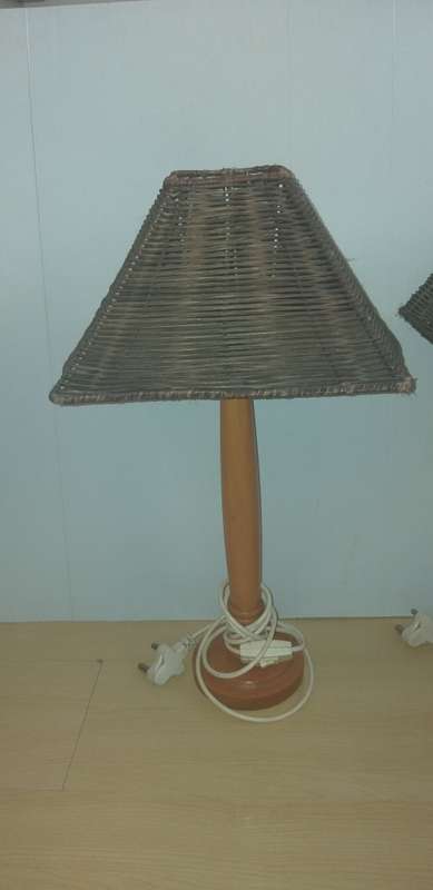 Set of 2 Wooden Table Lamps with Wicker Shades