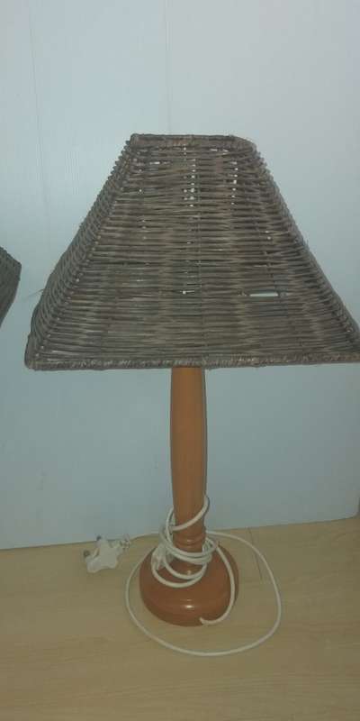 Set of 2 Wooden Table Lamps with Wicker Shades
