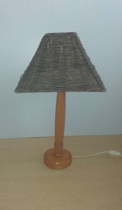 Set of 2 Wooden Table Lamps with Wicker Shades