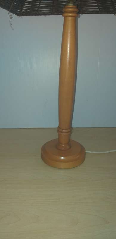 Set of 2 Wooden Table Lamps with Wicker Shades