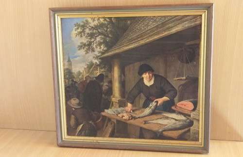 Framed Print - The Fish Seller : Adriaen van Ostade ( 28cm x 26cm)