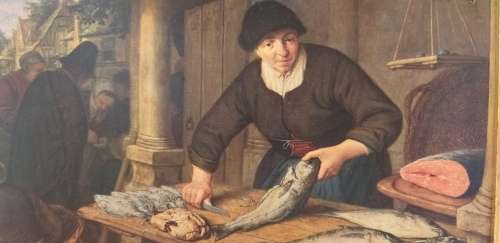 Framed Print - The Fish Seller : Adriaen van Ostade ( 28cm x 26cm)