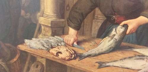 Framed Print - The Fish Seller : Adriaen van Ostade ( 28cm x 26cm)