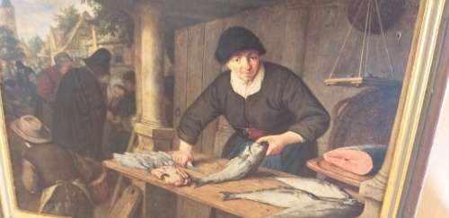 Framed Print - The Fish Seller : Adriaen van Ostade ( 28cm x 26cm)