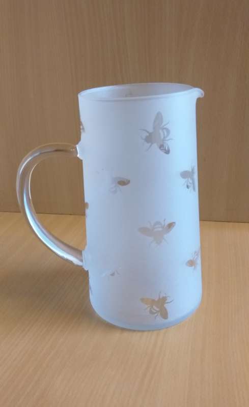Frosted Glass Juice/Water Jug (bees print)