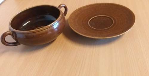 Brown Soup Bowl with Saucer Set