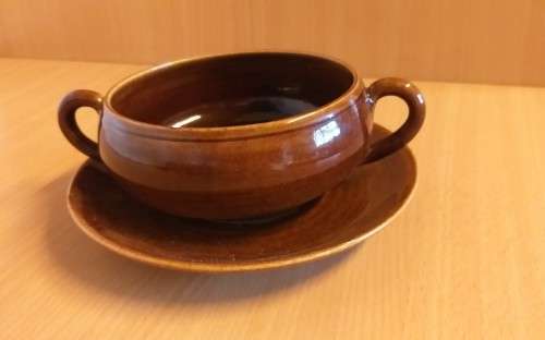 Brown Soup Bowl with Saucer Set