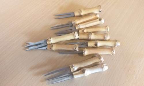 Set of 11 Wooden Handle Cocktail Corn Cob Forks
