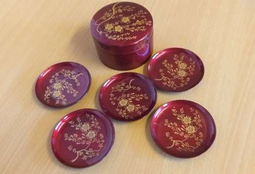 Boxed Set of 5 Round Japanese Lacquer Coasters
