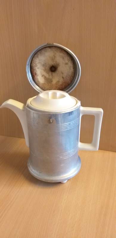 Vintage Jury Cozy White Porcelain Coffee Pot, Metal Insulated