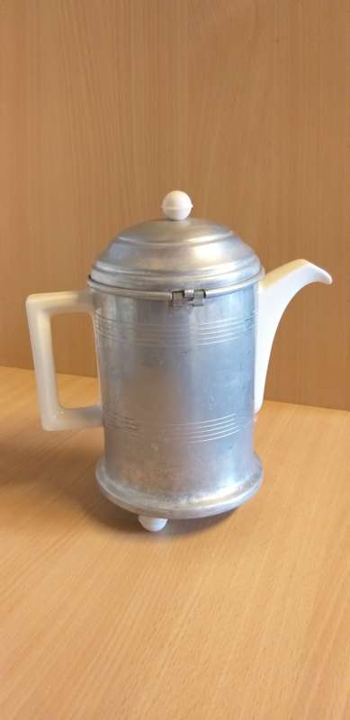 Vintage Jury Cozy White Porcelain Coffee Pot, Metal Insulated