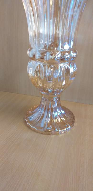 Large Vintage Peach Tone Carnival Glass Vase