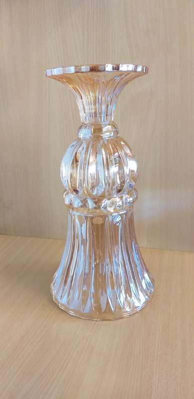 Large Vintage Peach Tone Carnival Glass Vase