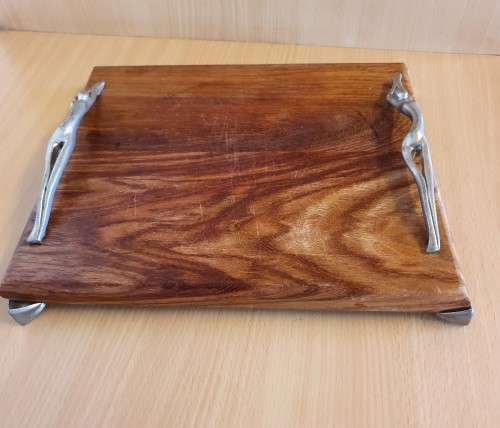Wooden Cheese Board with Metal Female Figurine Handles