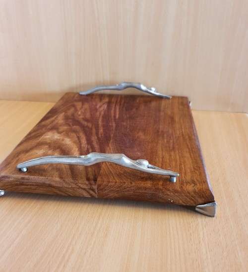 Wooden Cheese Board with Metal Female Figurine Handles