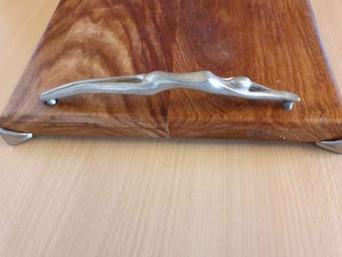 Wooden Cheese Board with Metal Female Figurine Handles