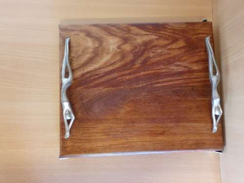 Wooden Cheese Board with Metal Female Figurine Handles