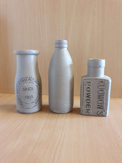 Set of 3 Painted Bottles in a Wooden Holder