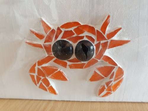 Wooden Mosaic Wall Hanging (20cm x 10cm) Crab