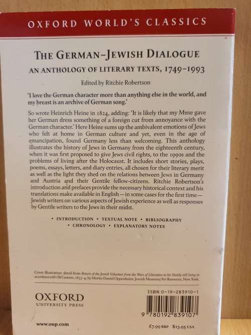 The German-Jewish Dialogue: An Anthology of Literary Texts, 1749-1993 by Ritchie Robertson