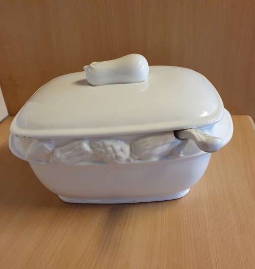 White Lidded Soup Tureen with Spoon